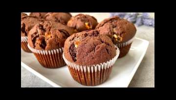 Fluffy, soft, easy and yummy chocolate muffins with white chocolate chips