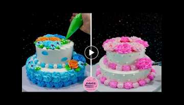 Decorate Tow Layer Cake With Beautiful Roses and Blue Rose Flower birthday Cake