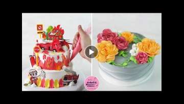 Amazing Firefighter Car Birthday Cake for Boys and Rose Flowers Cake Decorating Ideas