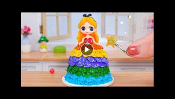 Beautiful Miniature Alice In Wonderland Rainbow Cake Decorating | Best Tiny Rainbow Princess Cake
