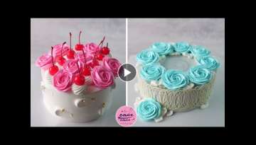 Blue Rose and White Chocolate Cake Tutorials - Birthday Cake With Fresh Red Cherry