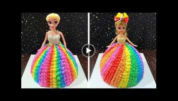 Beautiful Rainbow Doll Cake Decorating Tutorials for Birthday | Homemade Elsa Cake Decorating Ide...