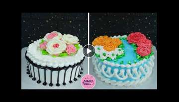 Decorate Birthday Cake With Multicolored Roses Decorate Birthday Cake With Multicolored Roses