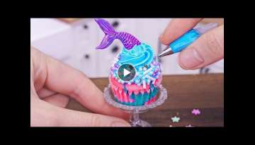 Beautiful Miniature MERMAID Cupcake Recipe - Easy Cake With Buttercream & Sprinkles | Mini Bakery