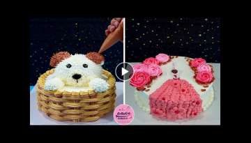 Birthday Cake Decorating Ideas with White Dog in the Basket